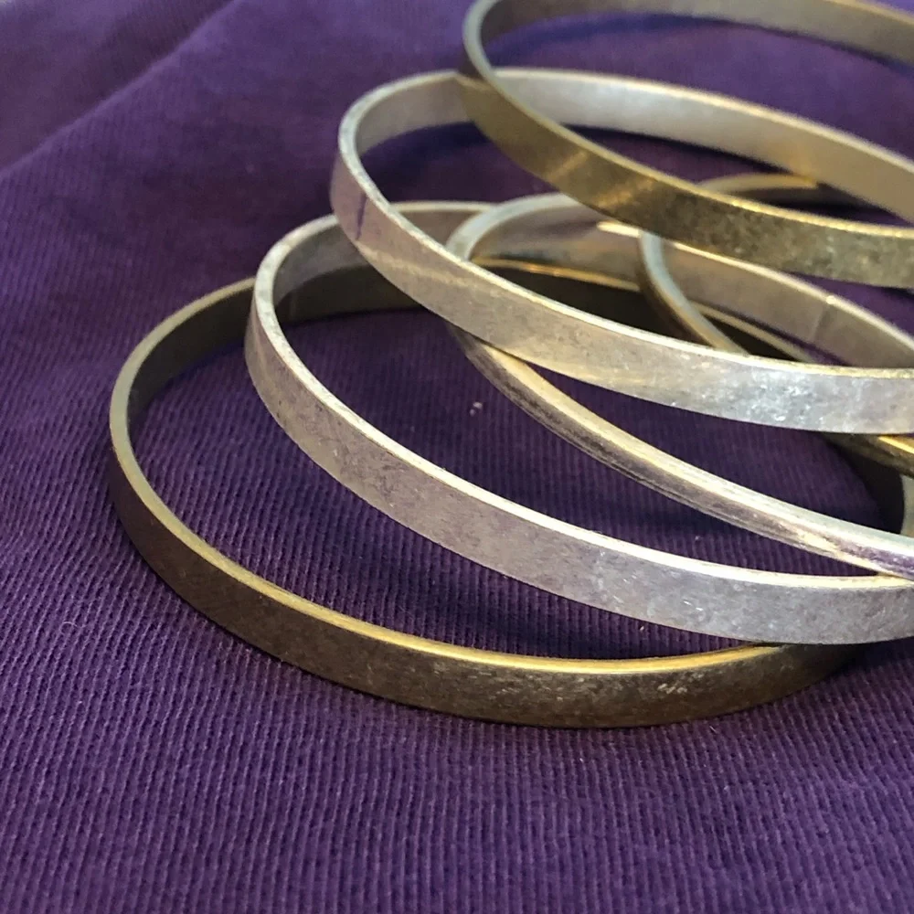 Gold and Silver tones Mixed Metal Bangle Bracelet Set - Women Jewelry